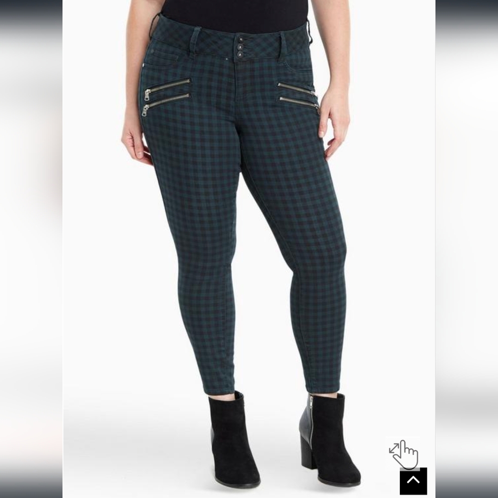 Torrid Multi-Zip Jegging Turquoise Check Print
